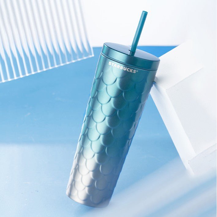 on sale Starbucks China 2022 Christmas x1 blue green series - Gradient blue Scales Stainless Steel Straw Cup 591ml