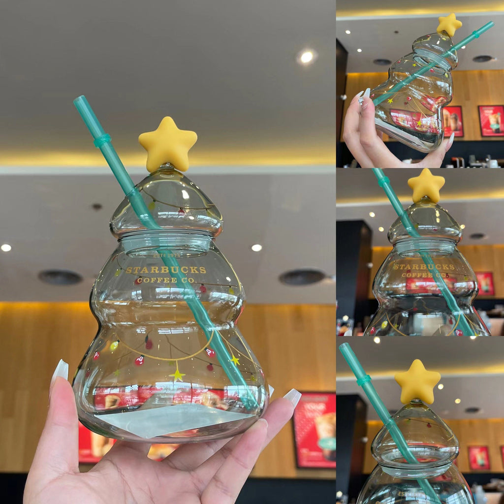 Starbucks China 2022 Xmas-2nd series Snowflake style Christmas tree glass cup 640ml