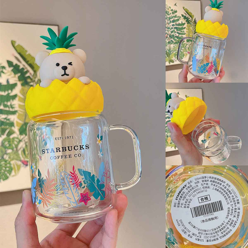 Starbucks China 2021 Colorful jungle Pineapple Bear Mason Glass 535ml