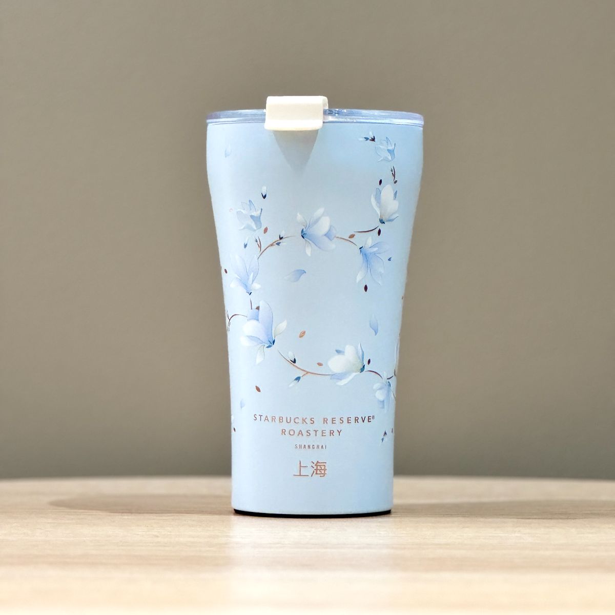 Starbucks China 2023 Shanghai Workshop 6th Anniversary White Magnolia Series blue Stainless Steel Cup 350ml