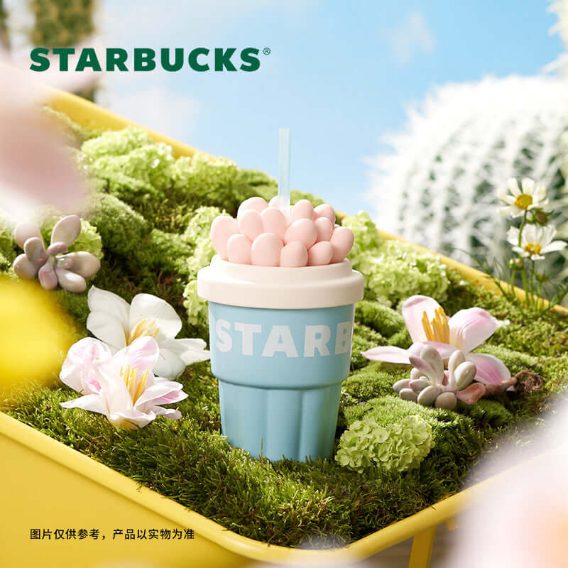 Starbucks China 2024 Succulent series blue ceramic straw cup 415ml