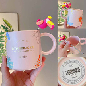 Starbucks China 2021 Colorful jungle pink Mug with mixing stick 440ml