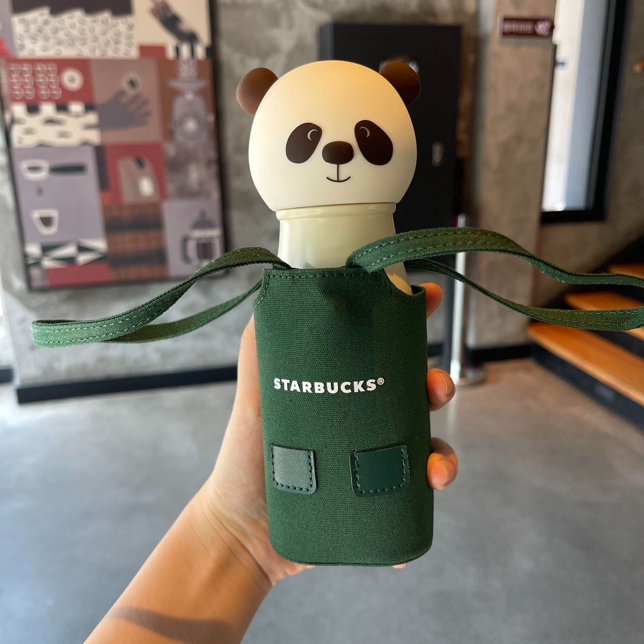 Starbucks China Traveling Panda series Green apron stainless steel cup 237ml