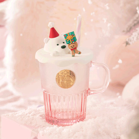 Starbucks China 2023 Christmas cute pet series pink cute pet Glass Straw cup 400ml