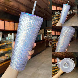 Starbucks China 2021 Environmentalism Sparkly plaid plastic sippy cup 709ml