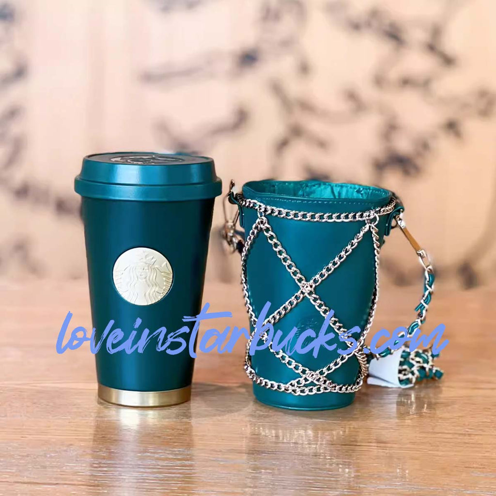 Starbucks China Classic green stainless steel accompanying cup with cup cover 370ml