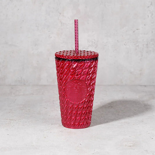 Starbucks Hong Kong 2024 Glittery Collection Red plastic straw cup 16oz