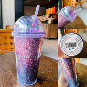 Gradient Purple Double Layer Plastic Straw Cup 473ml