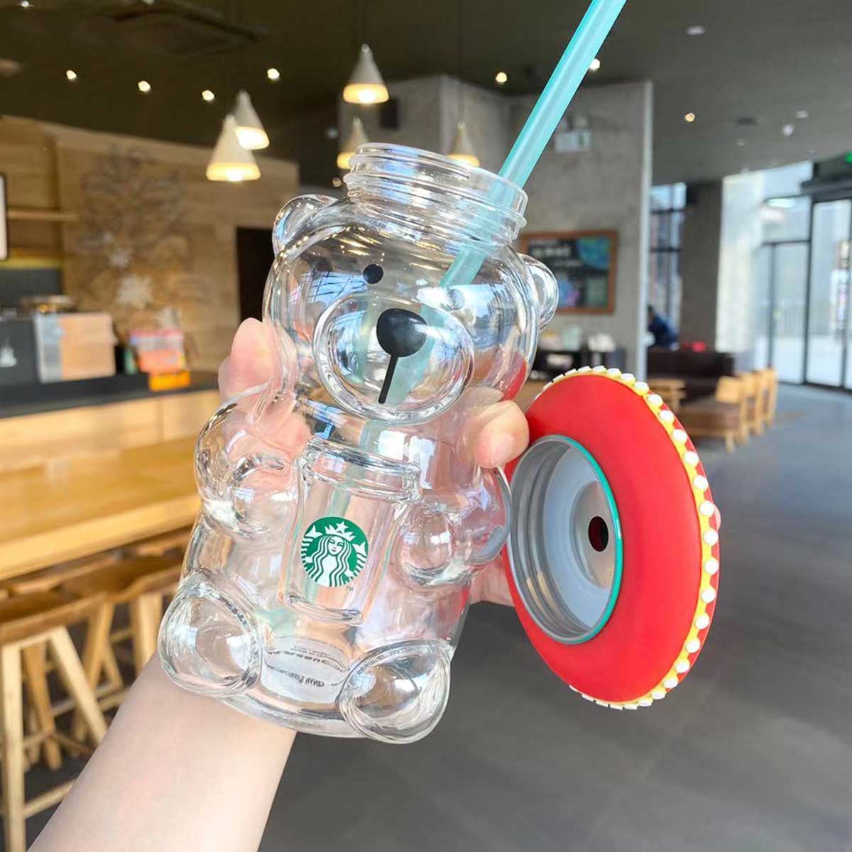 Starbucks 2020 China Latin American style barista bear glass straw cold cup 502ml