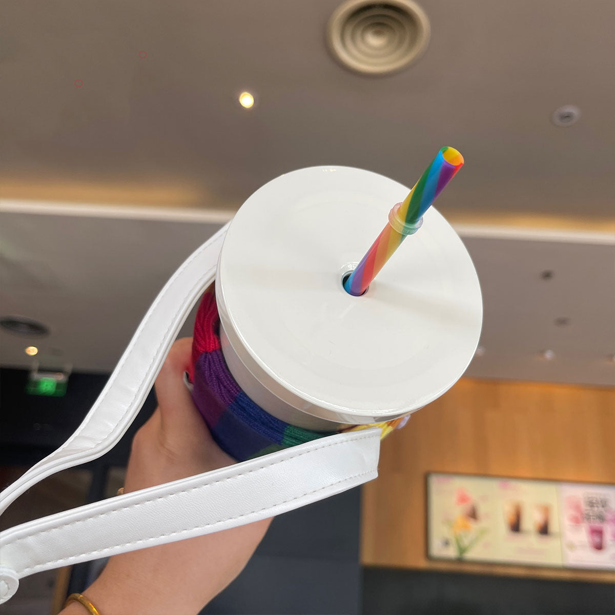 Starbucks Tumblers China 2023 Great love Series Rainbow stainless steel straw cup with cup sleeve 550ml