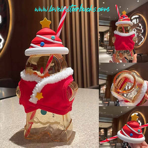 Starbucks China 2021 Christmas Gingerbread Man Shaped Glass Straw Cup 730ml