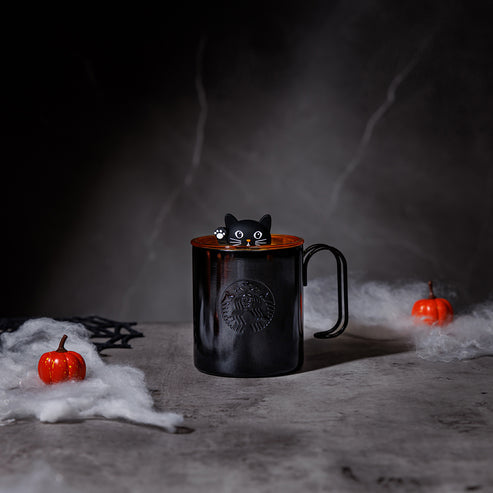 Starbucks HONG KONG Witch’s Halloween Party Collection  BLACK CAT STAINLESS STEEL MUG WITH LID 12OZ