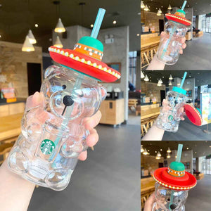 Starbucks 2020 China Latin American style barista bear glass straw cold cup 502ml
