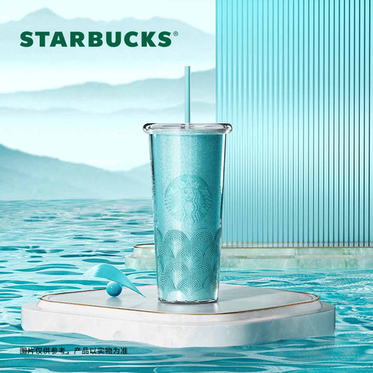 Starbucks China 2024 online cyan series Double layer plastic straw cup 710ml