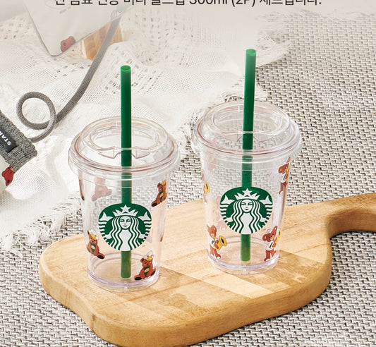 Starbucks Korea 2026 Bear Transparent Plastic Tumbler cup with Straw a set 300ml