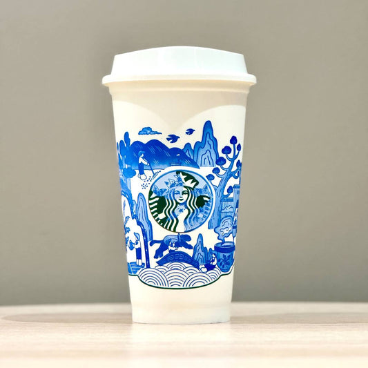 Starbucks China 2024 25th Anniversary Blue and White Porcelain Plastic tumbler cup 473ml