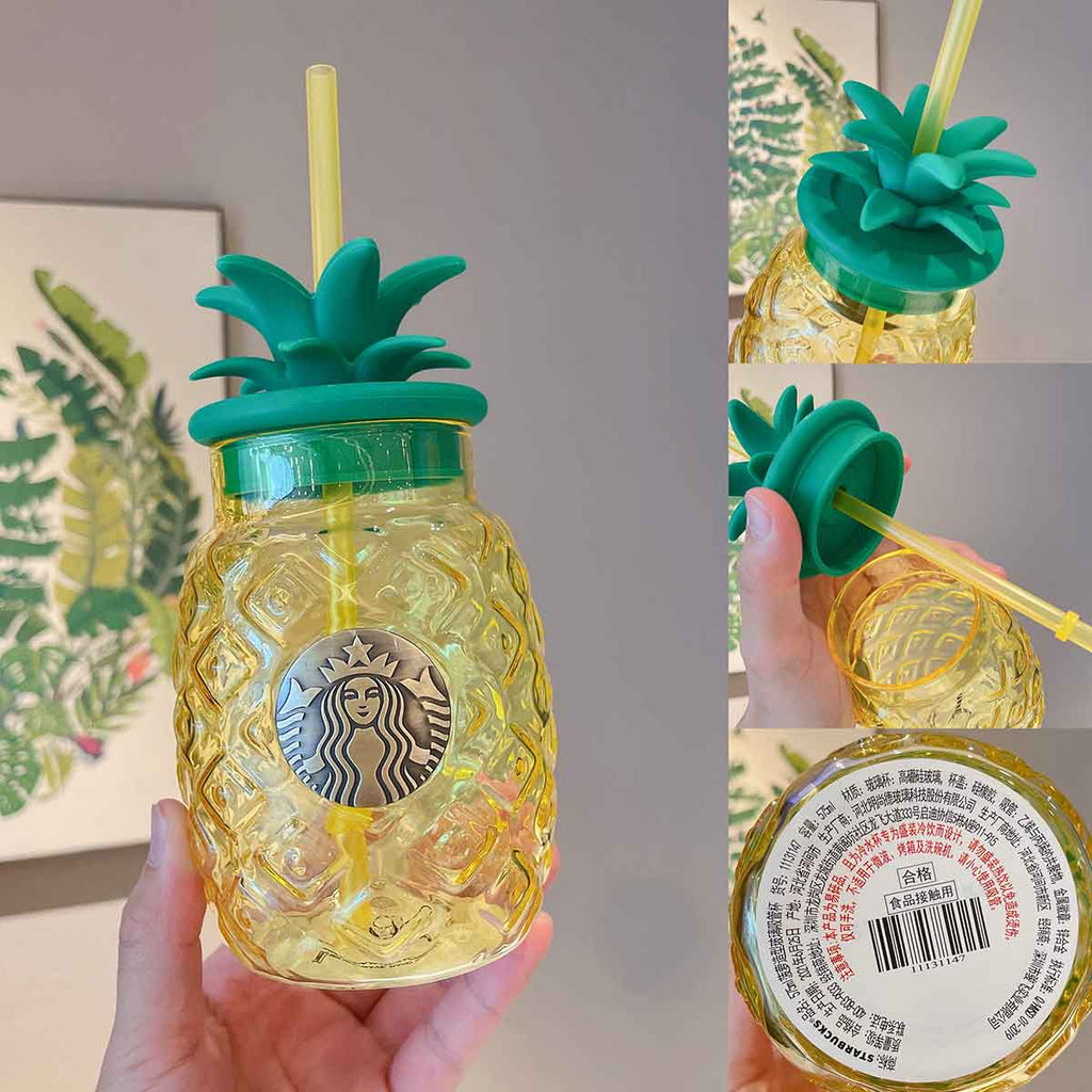 Starbucks China 2021 Colorful jungle Pineapple shaped glass Straw cup 575ml