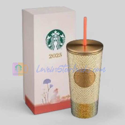 Starbucks Taiwan 2025 Snake Year Series Golden rhinestone cold water cup 473ml