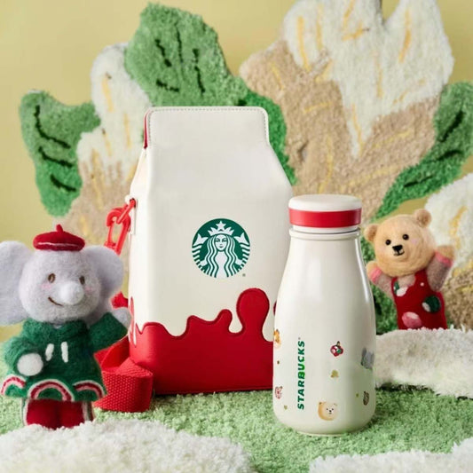 Starbucks China 2024 Christmas cute Winter Stainless steel cup 234ml coming with milk container bag