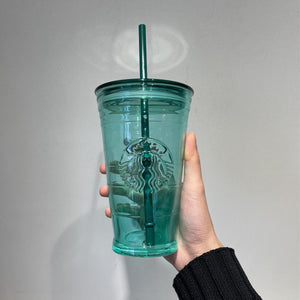 New Starbucks China Green Glass Siren Logo Cold Cup with Straw
