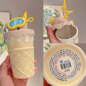 Starbucks China 2021 Colorful jungle Diving Bear Ice Cream Ceramic Straw Cup 370ml