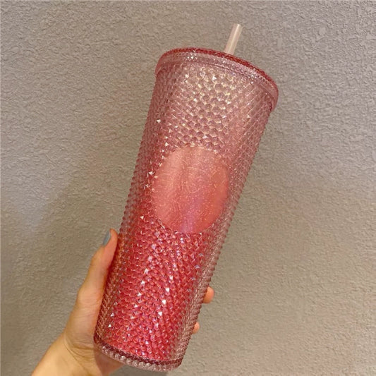 Starbucks Tumbler China 2021 Colorful jungle Gradient Pink Studded Straw Cup 24oz