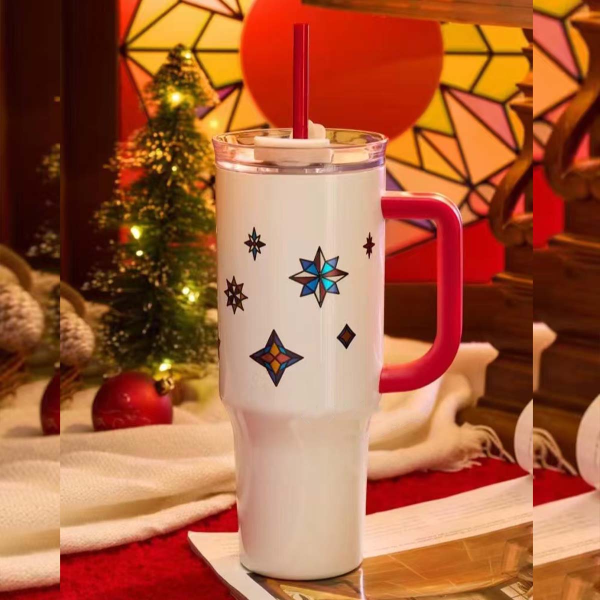 Starbucks China 2024 Christmas Colorful Kaleidoscope Series Stainless steel straw cup 1100ml