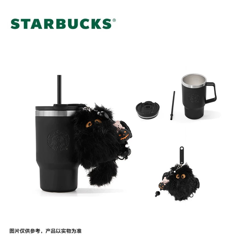 Starbucks China 2025 Halloween Dark Night Series Collection Stainless Steel Straw Cup with Plush Hanging Decoration 515ml 18.13oz