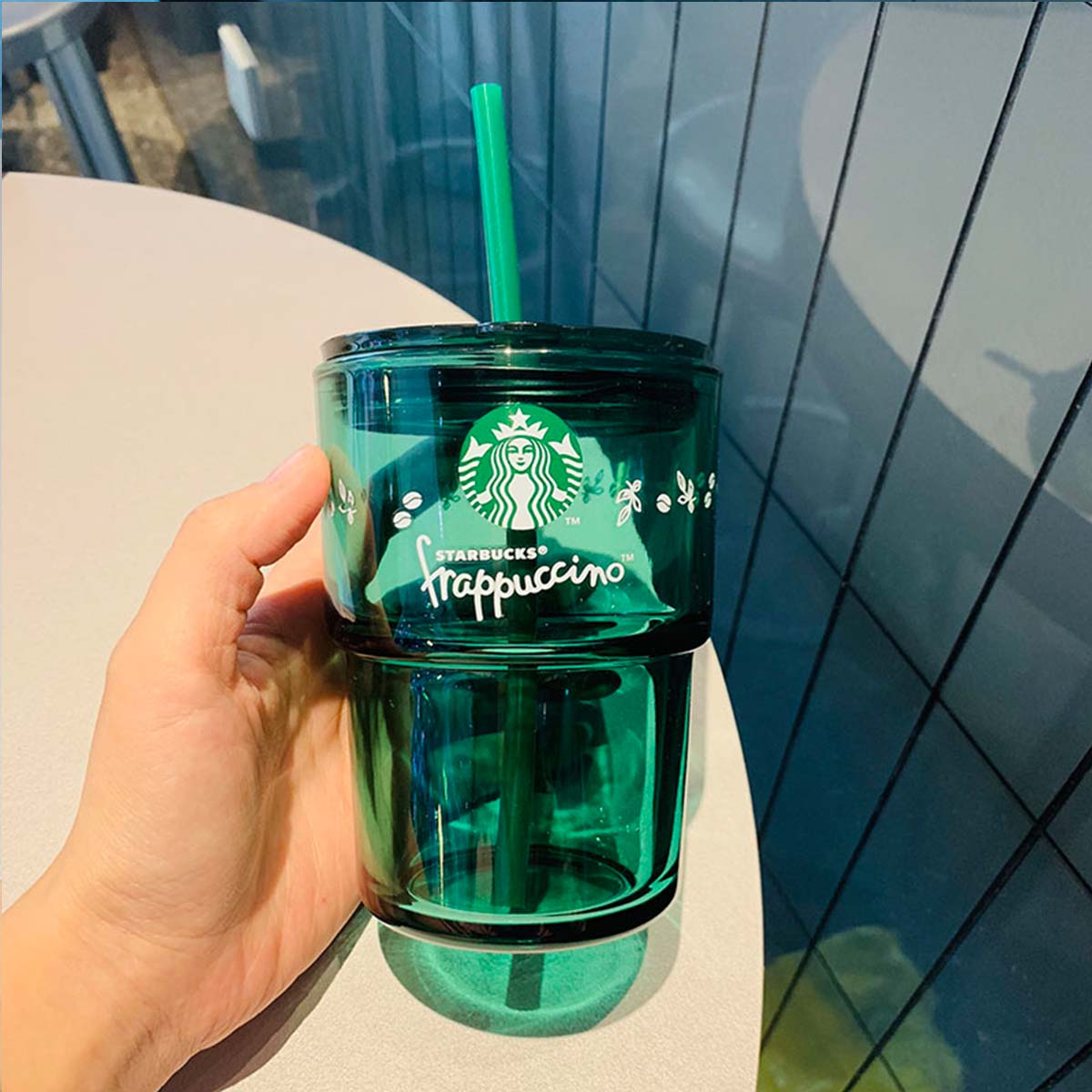 Starbucks 2021 China Summer Frappuccino Shaped 12oz Glass Straw Cup