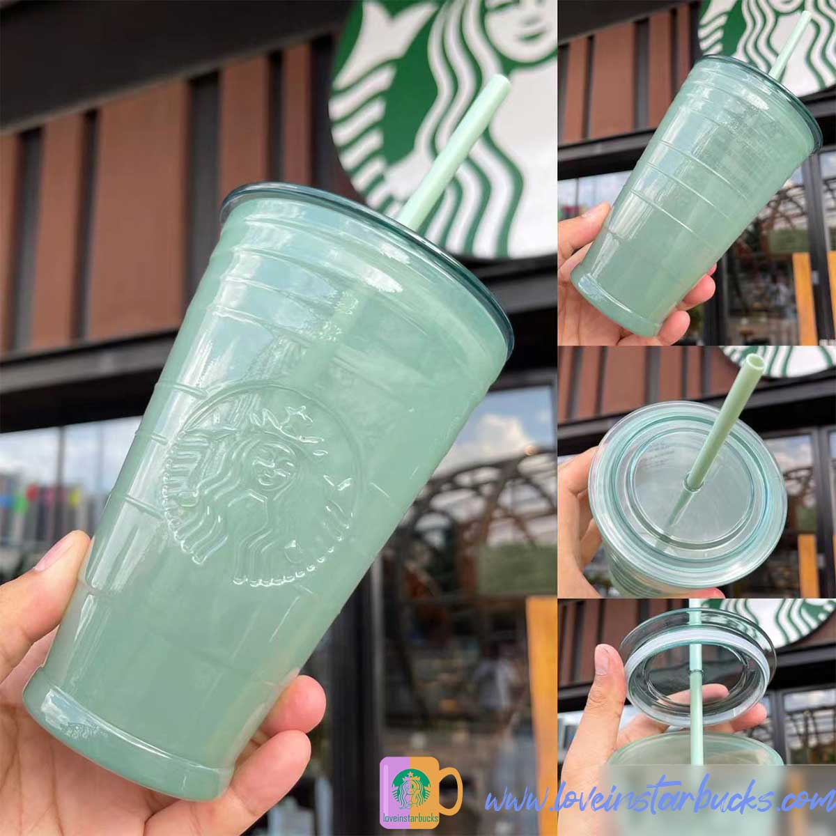 Starbucks mint green Classic Glass Straw siren straw cold glass 16oz