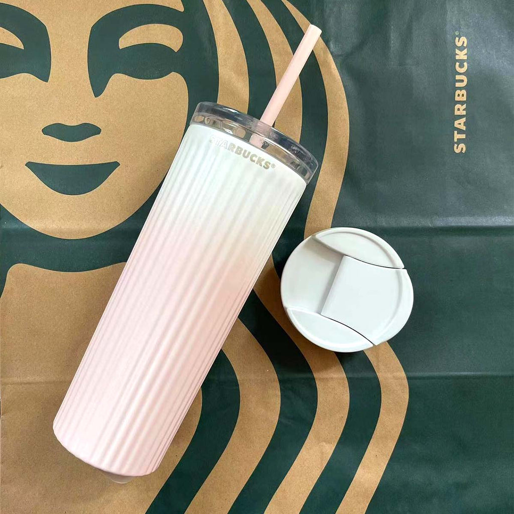 Starbucks Tumbler China 2023 Summer pink Gradient Stainless steel Cup 16oz with two lids