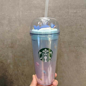 Starbucks HongKong Taiwan Outer Space and Whales series plastic Double-layer straw cup 473ml