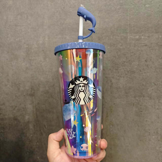 Starbucks HongKong Taiwan Outer Space and Whales series plastic Double-layer straw cup 650ml