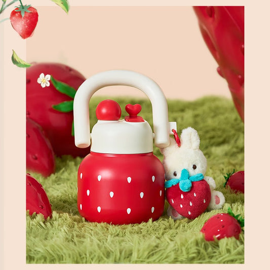 Starbucks China 2024 Strawberry Bunny Paradise series Double drinking spout Stainless steel cup  650ml with ornament