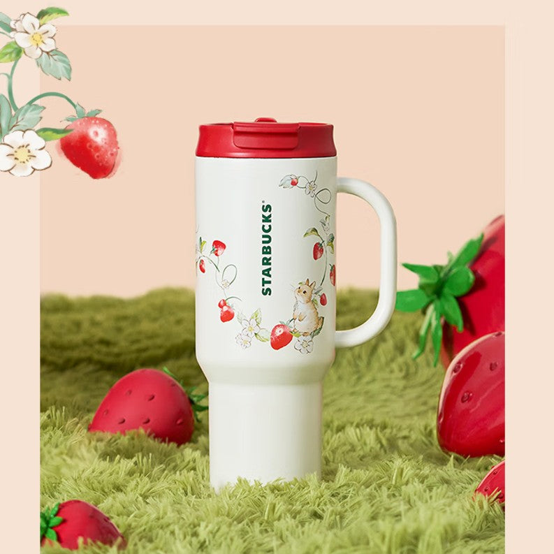 Starbucks China 2024 Strawberry Bunny Paradise series Double drinking spout Stainless steel cup 1189ml