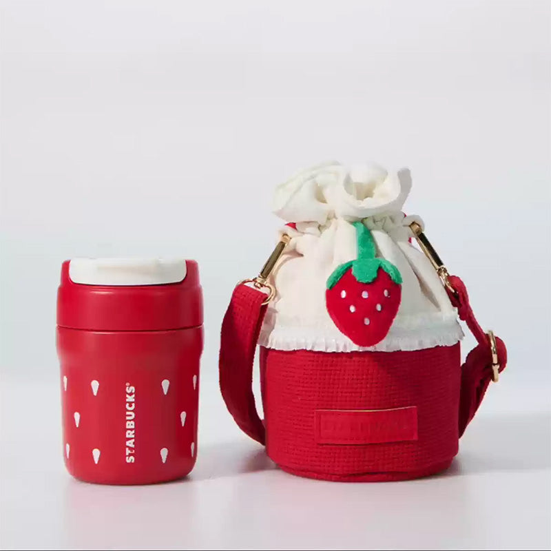 Starbucks China 2024 Strawberry Bunny Paradise series Double mouthed stainless steel cup 340ml with bag