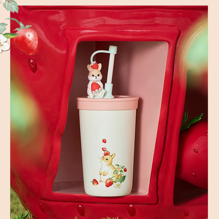 Starbucks China 2024 Strawberry Bunny Paradise series Stainless steel straw cup 473ml with stopper