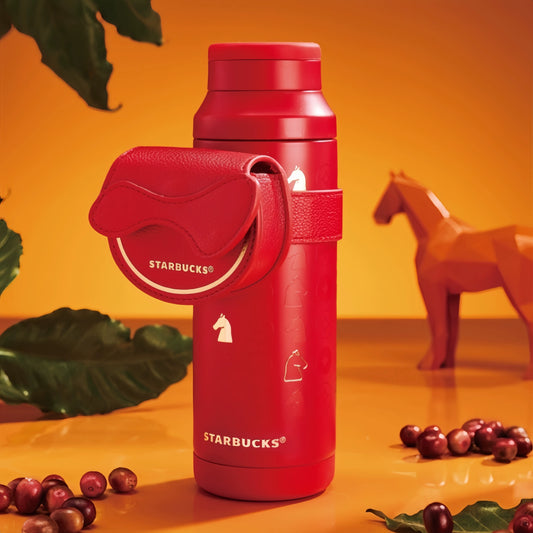 Starbucks China 2026 Year of the Horse series Red Stainless Steel Thermos Cup with Tea Strainer and Saddle Bag 520ml 18.3oz