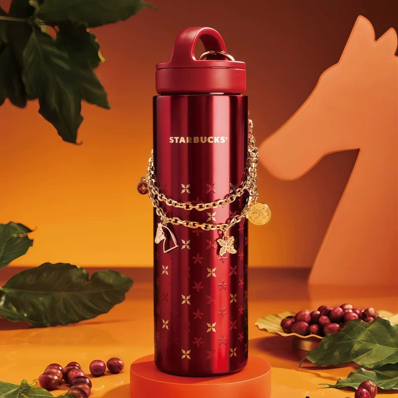 Starbucks China 2026 Year of the Horse series Red Stainless Steel Handle Thermos Cup with Chain 700ml 24.64oz