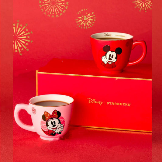 Starbucks China  and Disney co-branded Mickey Mouse Celebration Series Red and pink ceramic mug set