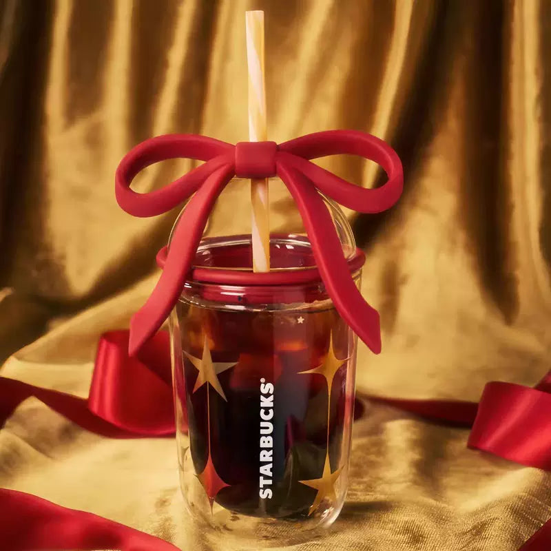 Starbucks China 2025 Christmas Warmth Series Bow Double Wall Glass Straw Cup 400ml