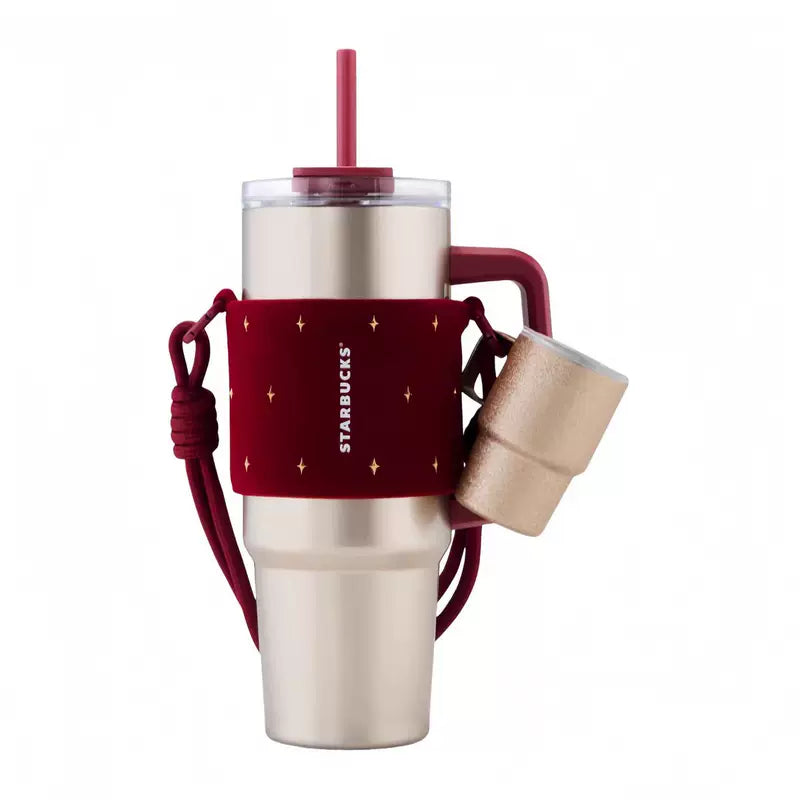 Starbucks China 2025 Christmas Warmth Series Double Spout Stainless Steel Cup with Cup Sleeve Mini Cup Pendant 900ml