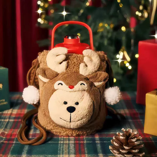 Starbucks China 2025 Christmas Warmth Series Stainless Steel Cup Cover with Elk Drawstring 860ml