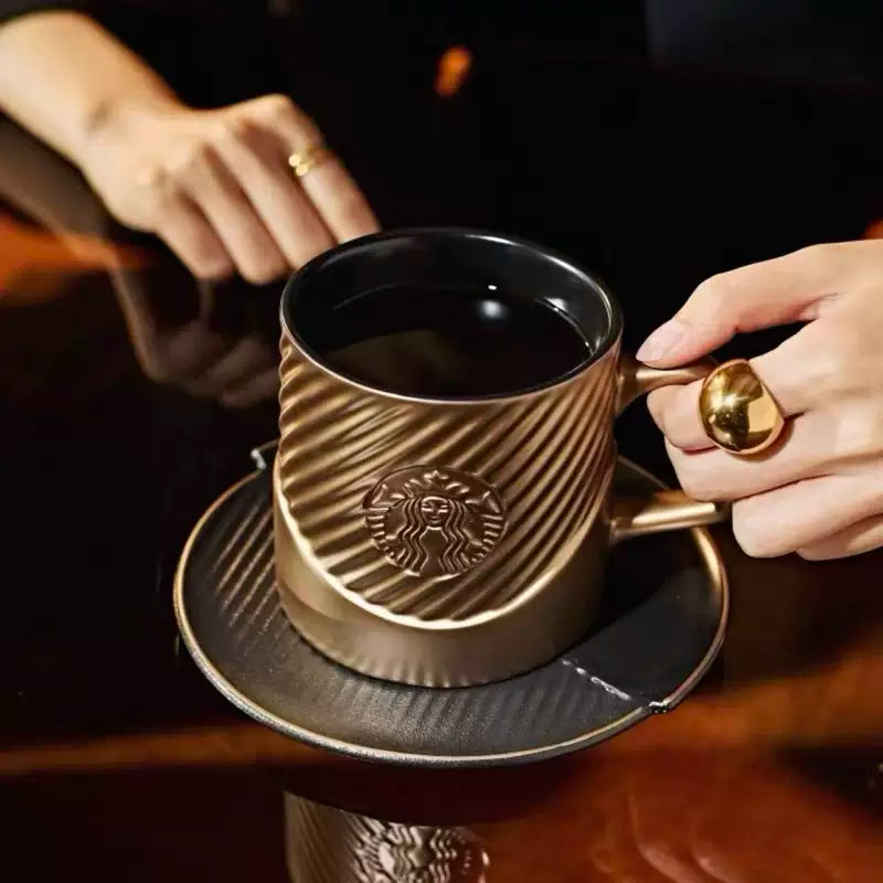 Starbucks China 2025 Gold Collection  ceramic cup and saucer set 375ml 13.2oz