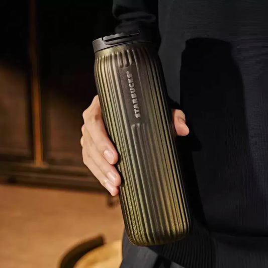 Starbucks China 2025 Gold Collection  vertical striped stainless steel thermos cup 500ml 17.6oz