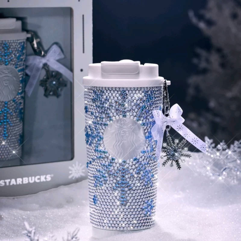 Starbucks China 2025 Snowlit Wonderland series Snowflake diamond surface stainless steel cup  -read details