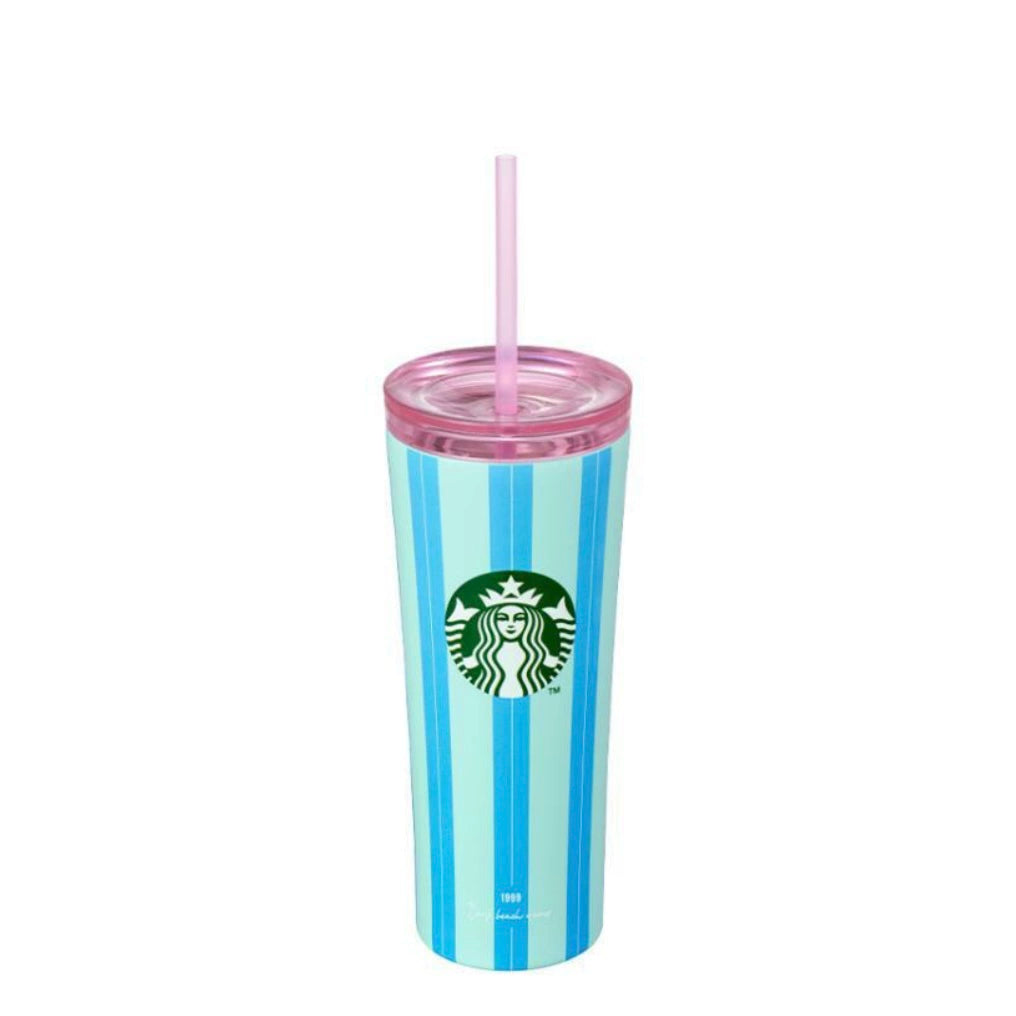 Starbucks Korea 2025 Steven Harrington Collaboration Series 473ml Blue Stripe Double Lid Straw Cup