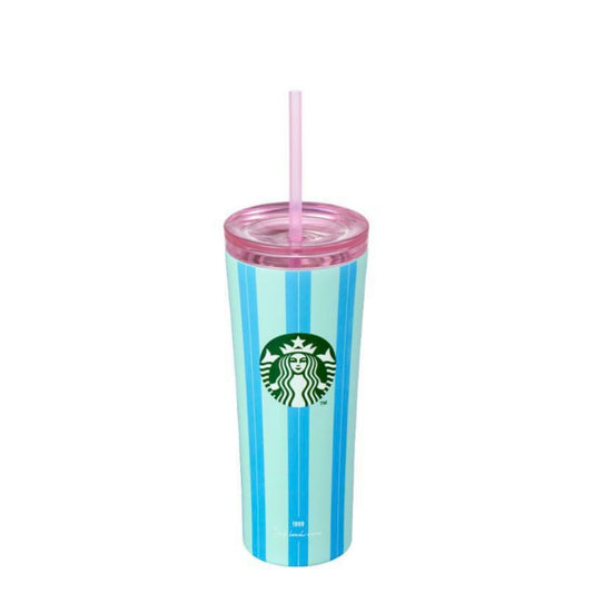 Starbucks Korea 2025 Steven Harrington Collaboration Series 473ml Blue Stripe Double Lid Straw Cup