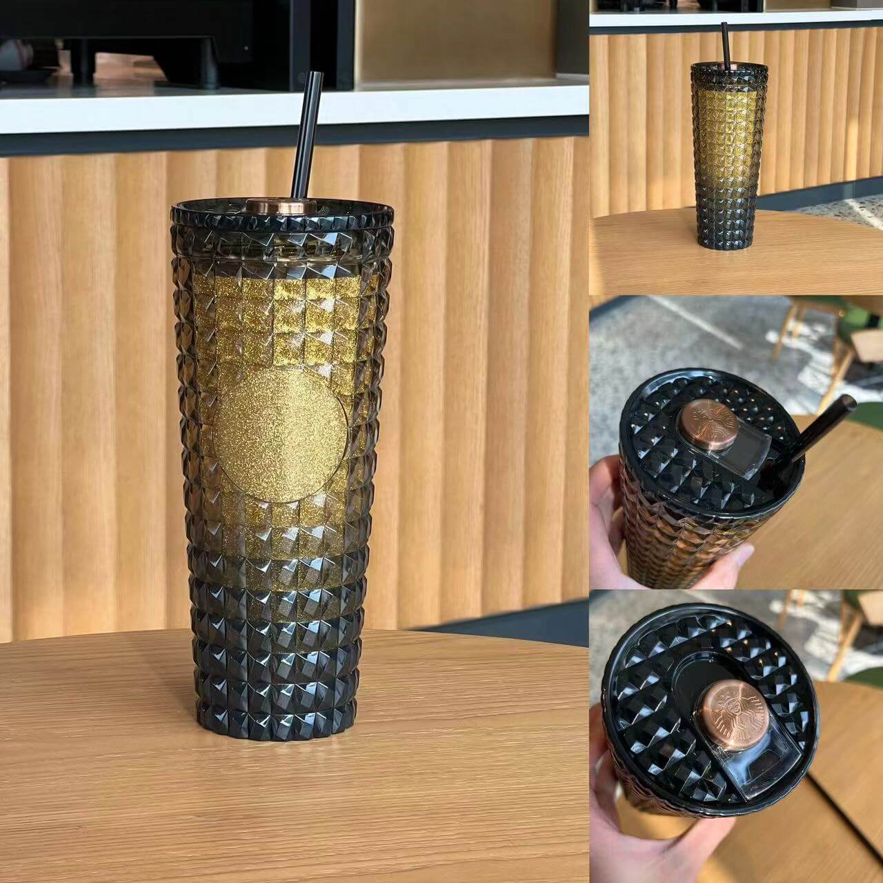 Straw wear -  Starbucks Black gold diamond plastic straw cup 710ml