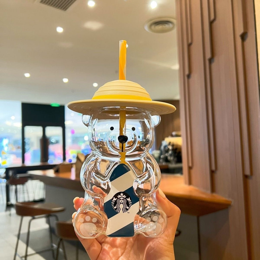 Starbucks Korea 2022 summer yellow hat bear glass